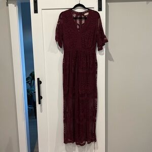Altar’d State Marionette Wine Red Lace Maxi Dress